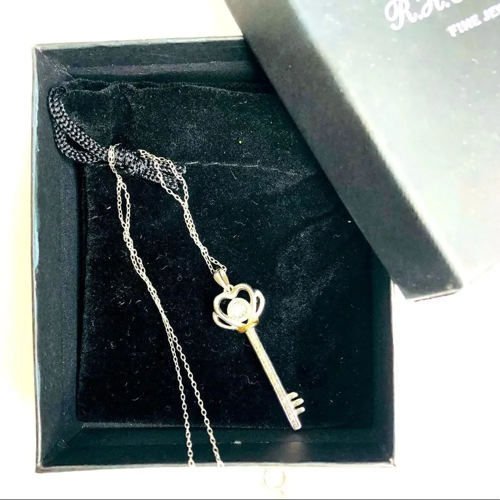 Bridge Diamond  Key Pendant Necklace, 18”